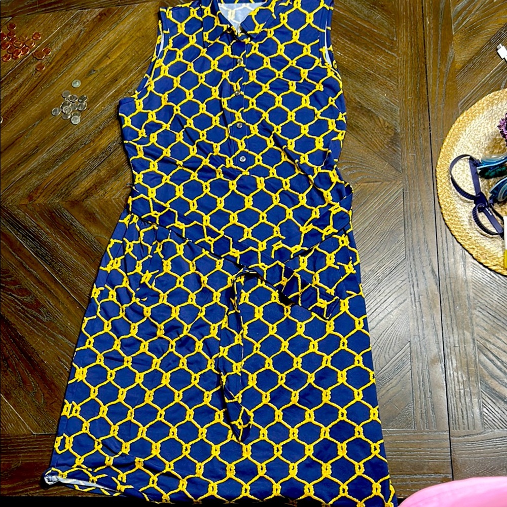 JMcLaughlin Sleeveless Blue and Yellow Patterned Dress